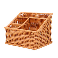 Panier de rangement pour télécommandes en rotin PP tressé avec compartiments divisés pour meuble TV, table basse, bureau, décoration intérieure