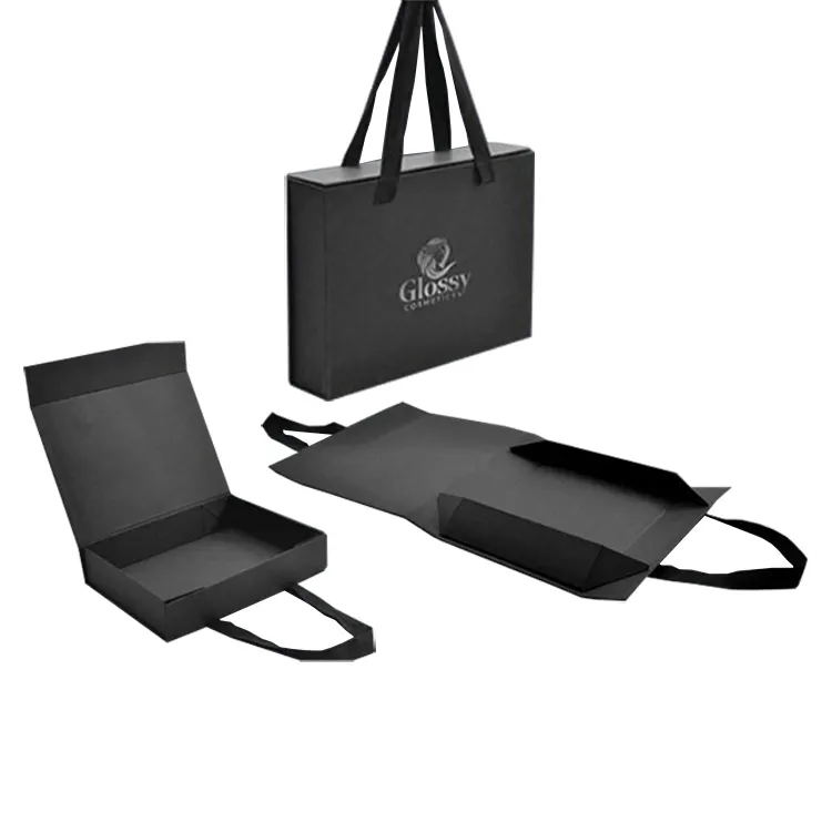 Large Cardboard Foldable Closure Clothing Shipping Packaging Custom Black Luxury T-shirt Magnetic Gift Box For dress Skirt