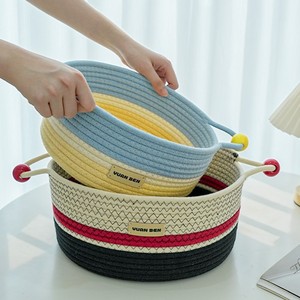 ตะกร้าเก็บของผ้าฝ้ายวูนเบน ทรงกลม ขนาดใหญ่ ทำด้วยมือ สำหรับจัดเก็บของเล่น ตะกร้าเก็บของบนโต๊ะ ทำจากผ้าฝ้าย 100% - Product Image 5