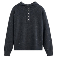 OEM ODM 100% Pull décontracté à quarts de boutons en laine pour femmes, tricots à capuche doux et confortables, sweats à capuche respirants