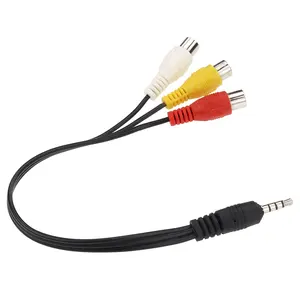 Pendek 3.5Mm 4 Tiang Aux Male Stereo Ke 3 RCA Female AV Cable Audio Video Splitter Adapter Cord