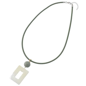 Geometric Resin <b>Square</b> Pendant Necklace with Leather Cord, <b>Adjustable</b> Choker Necklace for Women - Product Image 2