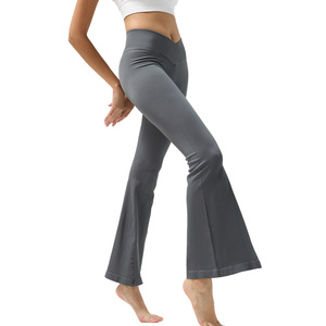 Pantalones de yoga acanalados de cintura alta para mujer, elásticos en cuatro direcciones, estilo acampanado, leggings deportivos sin costuras, otoño 2025 - Product Image 5