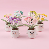 Tanaman Forget-Me-Not Rajutan Tangan dalam Pot, Dekorasi Meja Wajah Lucu, Hadiah, Bunga Buatan Rajutan, Kerajinan Jadi