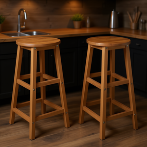 Taburetes de bar de madera maciza de acacia, juego de 2 piezas, diseño rústico moderno y duradero para uso doméstico o comercial - Product Image 2