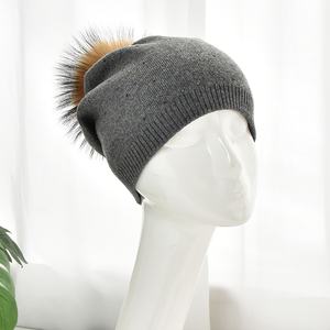 Bonnet d'hiver en <span class=keywords><strong>fourrure</strong></span> véritable avec pompon, mélange laine et cachemire, tricoté, chaud, personnalisable avec logo, pour l'extérieur - Product Image 3