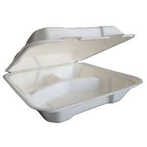 10 inch vuông lấy đi thực phẩm container vỏ sò Hộp Ăn Trưa phân hủy sinh học trắng tự nhiên 1000 ml - Product Image 3