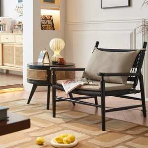 <span class=keywords><strong>Table</strong></span> d'appoint noire de style moderne du milieu du siècle avec tiroir en rotin, pieds en bois massif, <span class=keywords><strong>table</strong></span> de chevet bohème pour chambre à coucher, salon, accent - Product Image 4