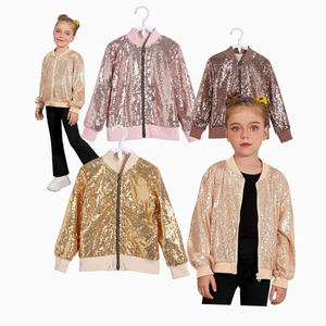 Filles manteaux Filles Sequin Veste Enfants Bomber À Manches Longues Zip Up Sparkle Vêtements Danse Outfit <span class=keywords><strong>Rockstar</strong></span> Costume avec Poches - Product Image 1