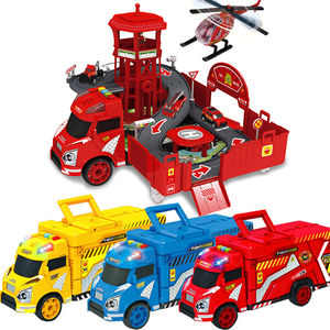 Set Mainan Truk & Kontainer yang Dapat Diubah Bentuknya, Tempat Parkir Teknik/Pemadam Kebakaran/Polisi dengan Lampu LED dan Musik untuk Anak Usia 3+ - Product Image 1