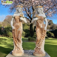 Statue de femme en marbre beige naturel européen YOUFINE avec fleur pour jardin