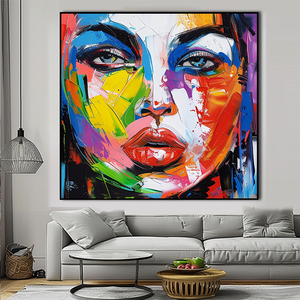 Bảng màu dao đầy màu sắc nặng kết cấu hiện đại trừu tượng Pop nghệ thuật người phụ nữ phải đối mặt với bức tranh nghệ thuật trên vải - Product Image 2