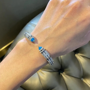 Bracciale in Argento Sterling 925 Stile Art Déco con Zirconia Blu Turchese e Smalto di Lusso - Product Image 3