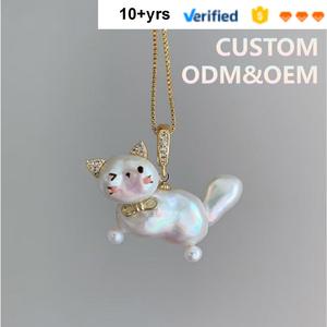 Kalung Hewan Peliharaan CAIOOCHE Model Baru yang Stylish, Liontin Kucing Mutiara, Rantai Klavikula, Kalung Kuningan Berlapis Emas, Mewah Ringan - Product Image 1