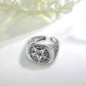 Bague massive pour homme, taille ajustable, design vintage, Tetragramaton Pentagramme, en argent sterling 925 - Product Image 3