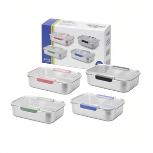 Smash Stainless Steel <b>Lunch</b> <b>Box</b> 4 Pack With Dividers For Meal Prep And Storage - Product Image 2