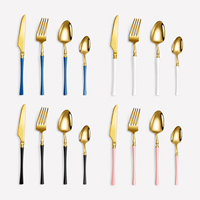 Ensemble de couverts modernes 24 pièces en acier inoxydable poli miroir avec manche bleu, compatible lave-vaisselle, pour hôtels, restaurants, traiteurs, vente en gros