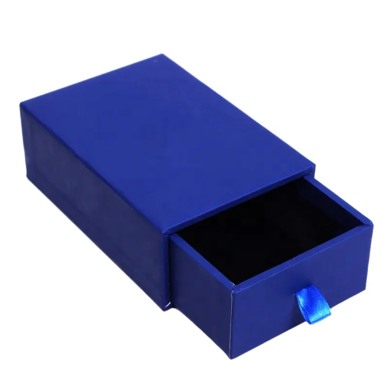 Caixas de embalagens de gavetas azul personalizadas, caixas de embalagens para gavetas, papelão, presente deslizante com esponja, embalagens de papel elegantes