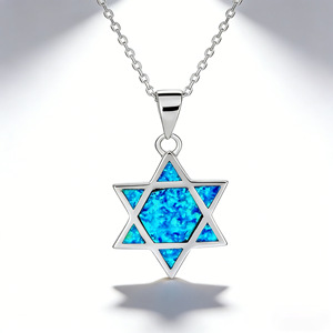 Collana con Pendente Stella di David Esagramma in Opale Blu, Gioiello Religioso Best Seller - Product Image 2