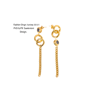 Fashion Drop <b>Earrings</b> 316L Stainless Steel PVD Gold Plating Sustainable Resistant Chain Dangle Design - Product Image 2