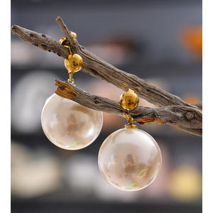 JINYOU 2856 zarif şampanya rengi büyük inci kolye küpe zarif paslanmaz çelik altın kaplama küpe takı hediye için - Product Image 4