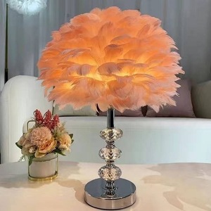 Lámpara de Mesa de Cristal con Plumas de Estilo Nórdico, 3 Colores, Moderna, Minimalista, Luz Nocturna para Niñas, Decoración de Fondo Femenina - Product Image 2