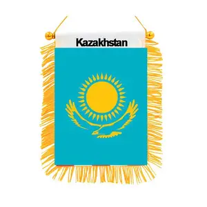 Bendera Kazakhstan Promosi Logo Kustom Dekorasi Tim Bendera Panji Kecil Bendera Jendela Mobil Mini