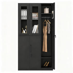 ארון קבצים, ארון קבצים מתכת עם דלתות זכוכית, מוט תלוי ומדפים מתכווננים עבור אחסון רב אזור אחסון - Product Image 4