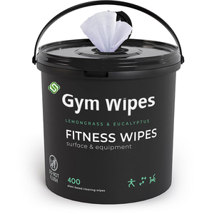 Lingettes de nettoyage pour équipement et surfaces de fitness, grand format, 400 pièces, avec citron et eucalyptus - Product Image 1