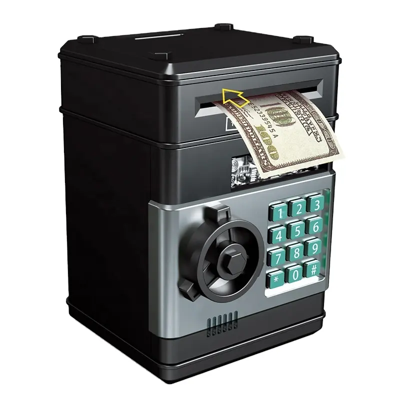 صندوق آمن Piggy Bank الإلكتروني رقم 881506 وهو ماكينة صراف آلي صغيرة لتوفير العملات المعدنية والنقود كما أنه لعبة وتابعة حفظ النقود للأطفال ويمكن تقديمه كهدية