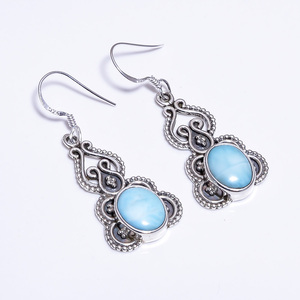 Natural Pear Shape Larimar Gemstone <b>Silver</b> Earrings, Gemstone <b>Silver</b> Earring Supplier, Custom Gemstone Jewelry Exporter - Product Image 4
