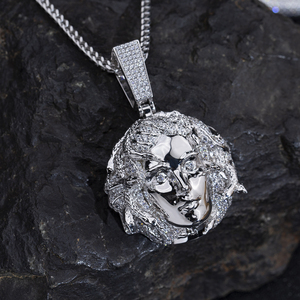 MSN-868 925 Sliver Lab Grown Diamond <b>Medusa</b> Pendant <b>Necklace</b> Rhodium Plated Hiphop Style Everyday Wear Round Brilliant Cut - Product Image 3