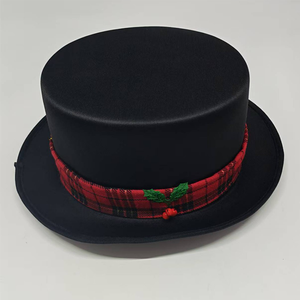 Chapeau de Noël noir à carreaux avec bande et décorations de houx, chapeau de gentleman pour adulte pour spectacle de fêtes - Product Image 4