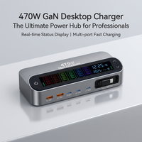 Station de charge de bureau GaN 470W à 6 ports avec écran LCD, chargeur rapide PD QC, hub de charge de bureau USB Type C