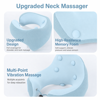 Oreiller chauffant vibrant rechargeable bleu clair pour le cou, massage 3D par pétrissage, nettoyage détachable, massage 4 points, 2 réglages de température