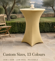 Housse de table cocktail extensible ajustée pour table haute ronde – Idéale pour la restauration, les mariages, les réceptions, les événements – Fournitures personnalisées pour organisateurs de fêtes