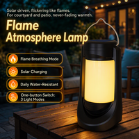 Lanterne de camping LED rechargeable à l'énergie solaire, lampe de tente portable à effet de flamme, lampe de travail extérieure à intensité variable, magnétique