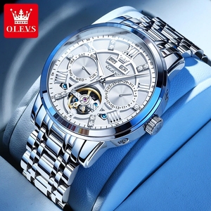 OLEVS Men's <b>Watches</b> <b>Skeleton</b> Flywheel <b>Automatic</b> Mechanical Original Wristwatch for Man Waterproof Luminous Perpetual Calendar - Product Image 4