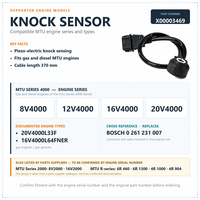 Capteur de cliquetis piézoélectrique X00003469 avec connecteur 2 broches et fixation filetée pour révision moteur MTU séries 2000 et 4000