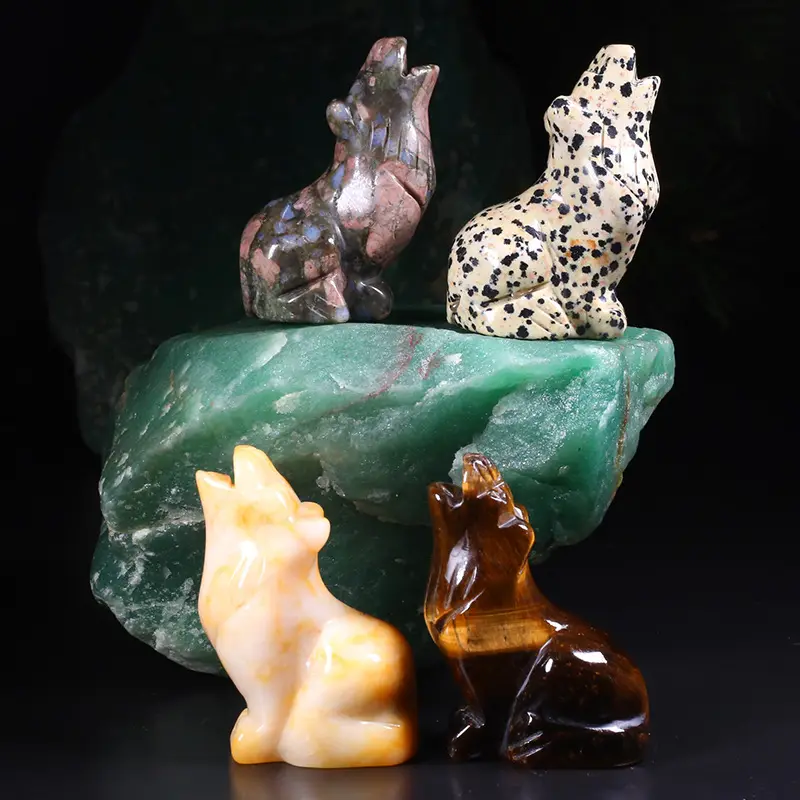 Artigianato di pietra di cristallo curativo di ossidiana naturale di alta qualità artigianato di scultura di lupo di cristallo di ossidiana