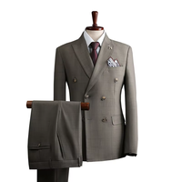 Heren Business Casual Dubbelgeknoopte V-hals Pak met Ritsbroek Amerikaanse Stijl Kamgarenstof 480g Geweven Anti-krimp