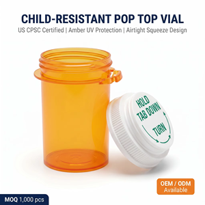 Flacons à pilules vides avec bouchon sécurité enfant et languette de retrait rapide pour médicaments sur ordonnance - Product Image 3