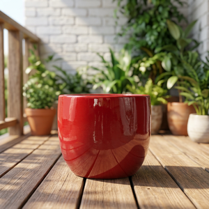 Modern Glazed <b>Ceramic</b> Flower <b>Pot</b> Red Outdoor Garden Planter Minimalist Design for Flower Green <b>Plant</b> - Product Image 1