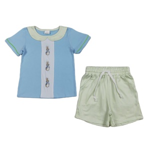 Conjunto de Ropa para Niños Pequeños con Bordado de Conejo de Pascua RTS, Ropa para Hermanos, Nuevos Estilos - Product Image 1