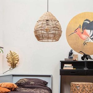 SHUANGZ naturale corda di canapa lampadario E27 lampada a sospensione regolabile con soffitto in vimini ciondolo casa illuminazione paralume - Product Image 1