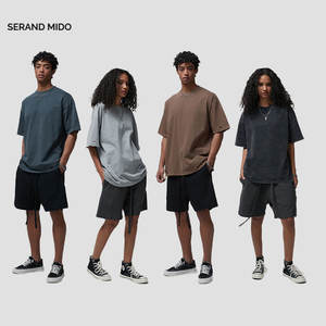 Camiseta lavada de gran tamaño 100% algodón 275 GSM de peso pesado del fabricante Camisetas en blanco de punto - Product Image 4