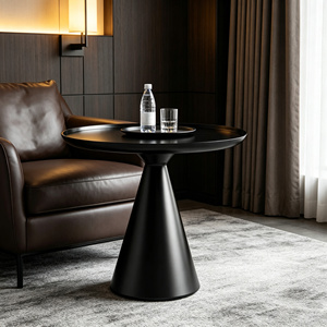Modern Matte Black Stainless Steel <strong>Slim</strong> Pedestal Side <strong>Table</strong> for Hotel and Living Room Luxury Bedroom Use - Product Image 2
