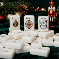 2026 Tuiles de Mahjong Américaines Originales Thème Noël en Acrylique Casse-Noisette Bonhomme de Neige Traîneau Luxe Voyage Divertissement Familial Blanc
