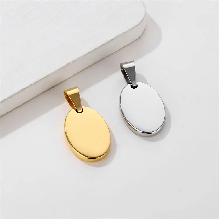 Custom engraved stainless steel jewelry blank oval round shape pendant