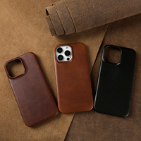 Casing iPhone Kulit Full-Grain Desain Pola Oil-Wax Anti Jatuh dan Anti Gores Cocok untuk iPhone 15/16/17/18 Pro Max